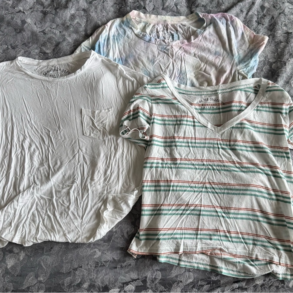 Aeropostale Short Sleeve Tees - White, Tie-Dye, Striped
